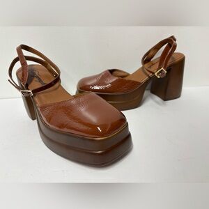 FREE PEOPLE Patent Leather Double Stack Platform Pecan Pumps Heels Women’s 10 41
